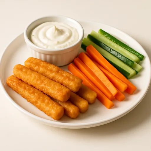 Cheese snacks or vegetable sticks with dip